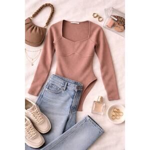 Abercrombie & Fitch Women's Long-Sleeve Sweetheart Sweater Bodysuit Brown Size M